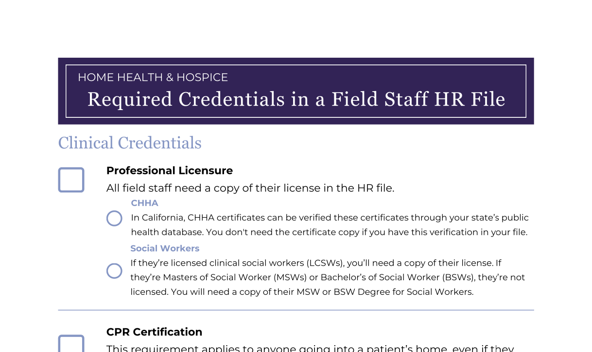 Required Credentials in a Field Staff HR File preview image