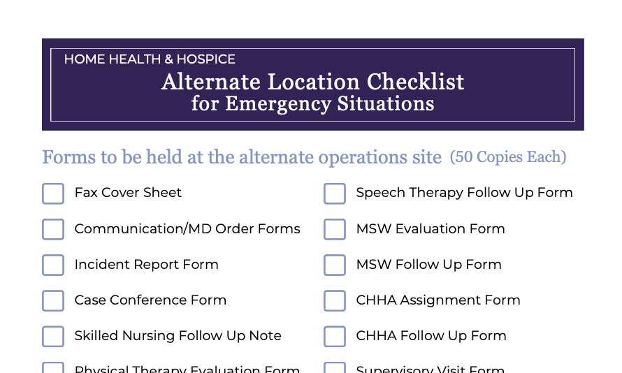 Alternate Location Checklist Preview