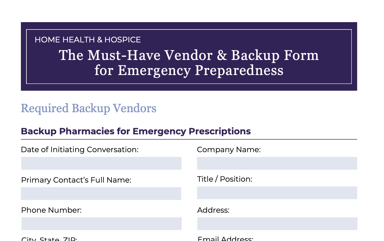Emergency vendors form preview