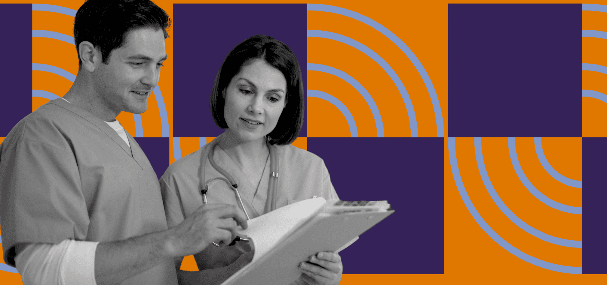 The image of two nurses symbolizes when home health and hospice agency need to complete competency evaluations for new and existing staff.