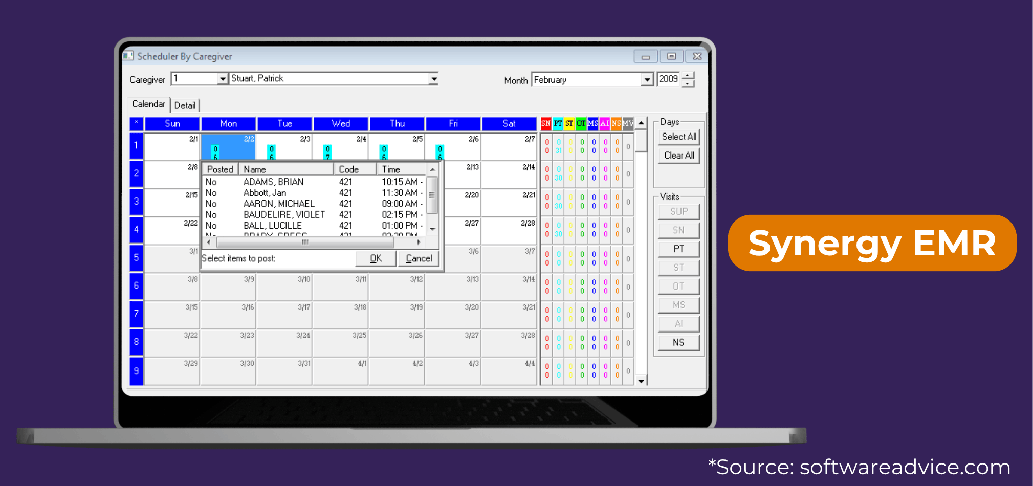 A home health agency uses the HealthCare Synergy EMR software