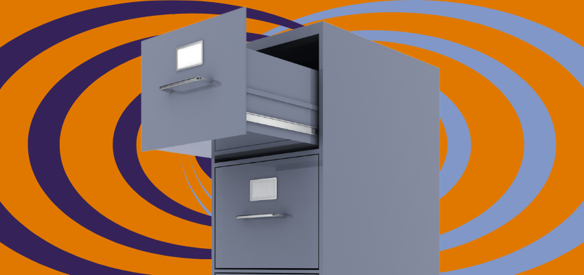 A filing cabinet symbolizes what must be included in field staff and clinician's HR files to pass a survey for home health & hospice agencies.
