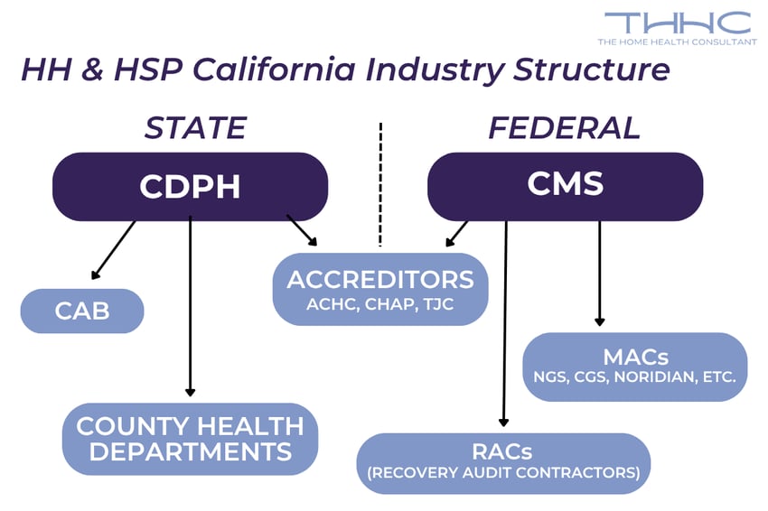 A chart depicting the California Home Health & Hospice Industry structure.