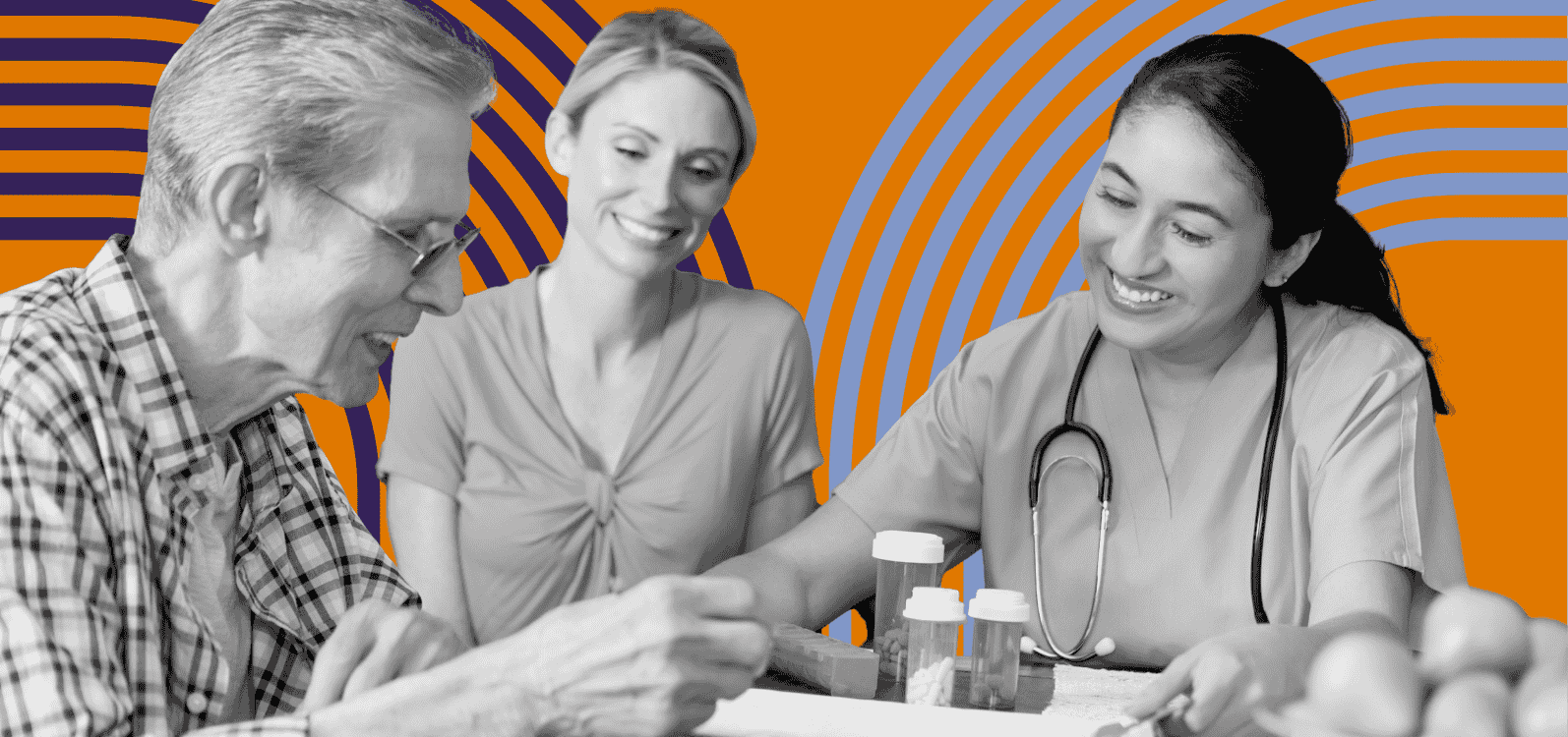 A home health nurse meets with a patient and their caregiver after determining they meet home health eligibility criteria.