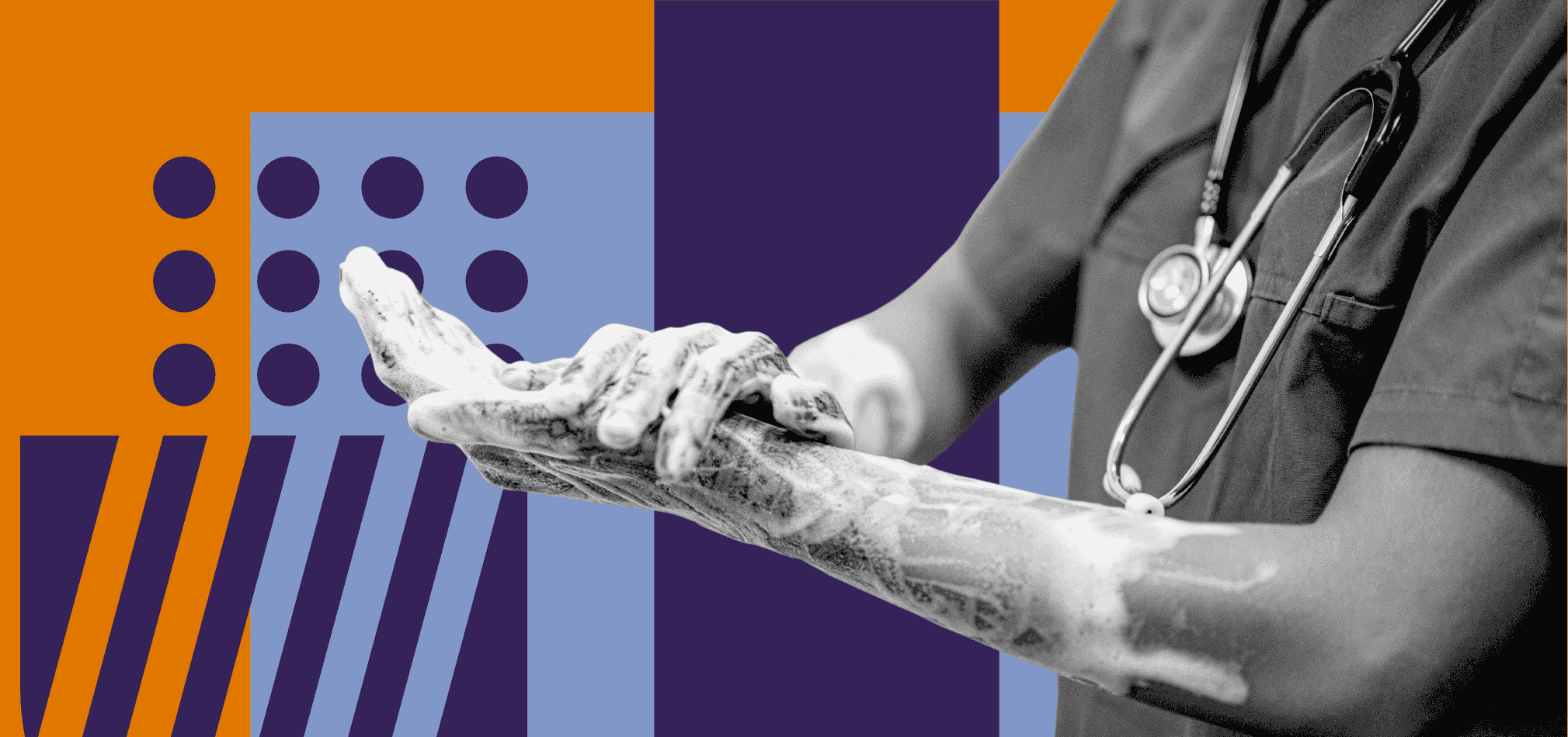 A home health or hospice nurse washes their hands for hand hygiene.