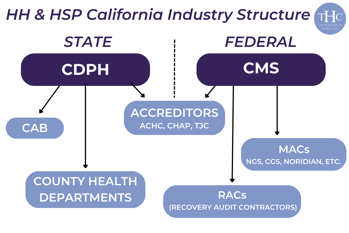 A chart depicting the California Home Health & Hospice Industry structure.