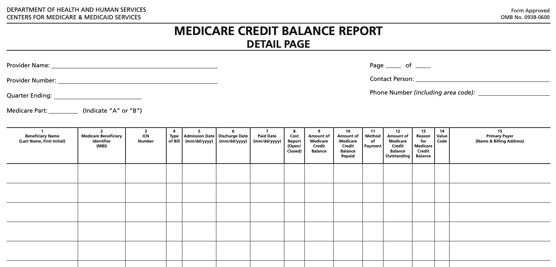 A cropped screenshot of the CMS-838 credit balance report detail page.