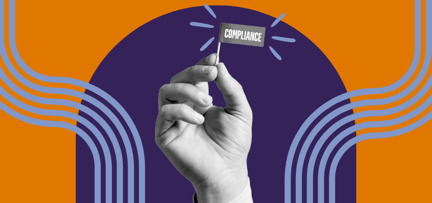 A hand waves a small flag that says, 'compliance', symbolizing the kind of compliance support smaller home health & hospice agencies need.