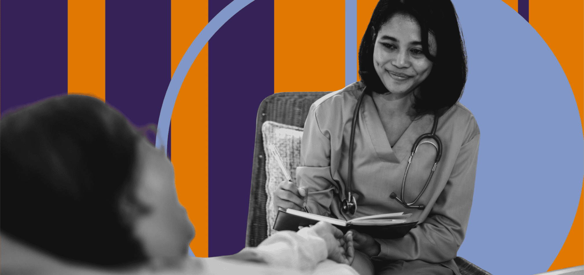 A hospice agency clinician explaining the patient their rights.