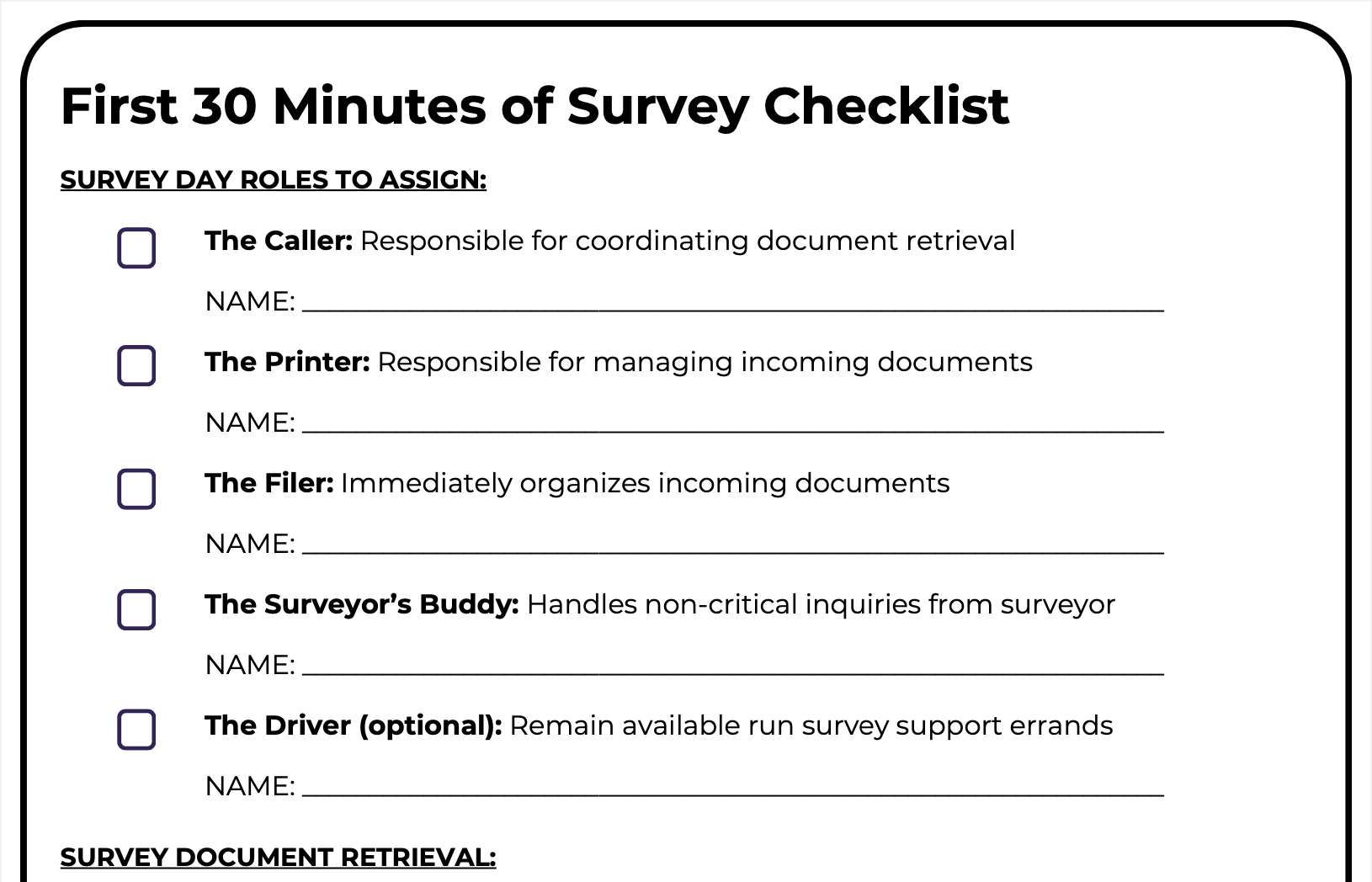 A preview of The Home Health Consultant's First 30 Minutes of Survey downloadable checklist