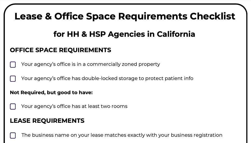 A sneak peek at a checklist to help home health or hospice agencies determine if their office space and lease are compliant.