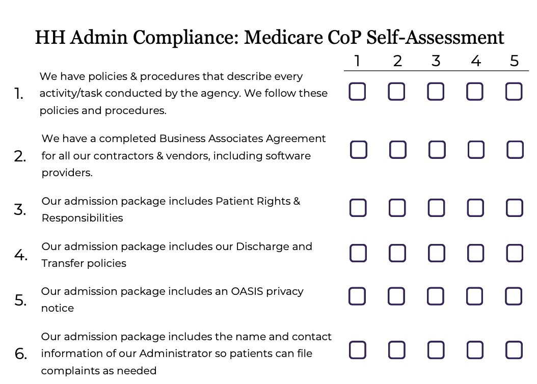 Home health compliance risk self-assessment