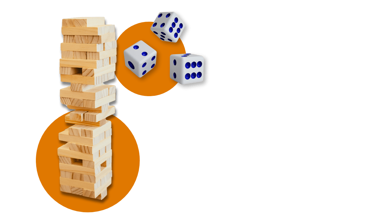 A jenga tower and dice symbolize the risks home health and hospice agencies could be at.